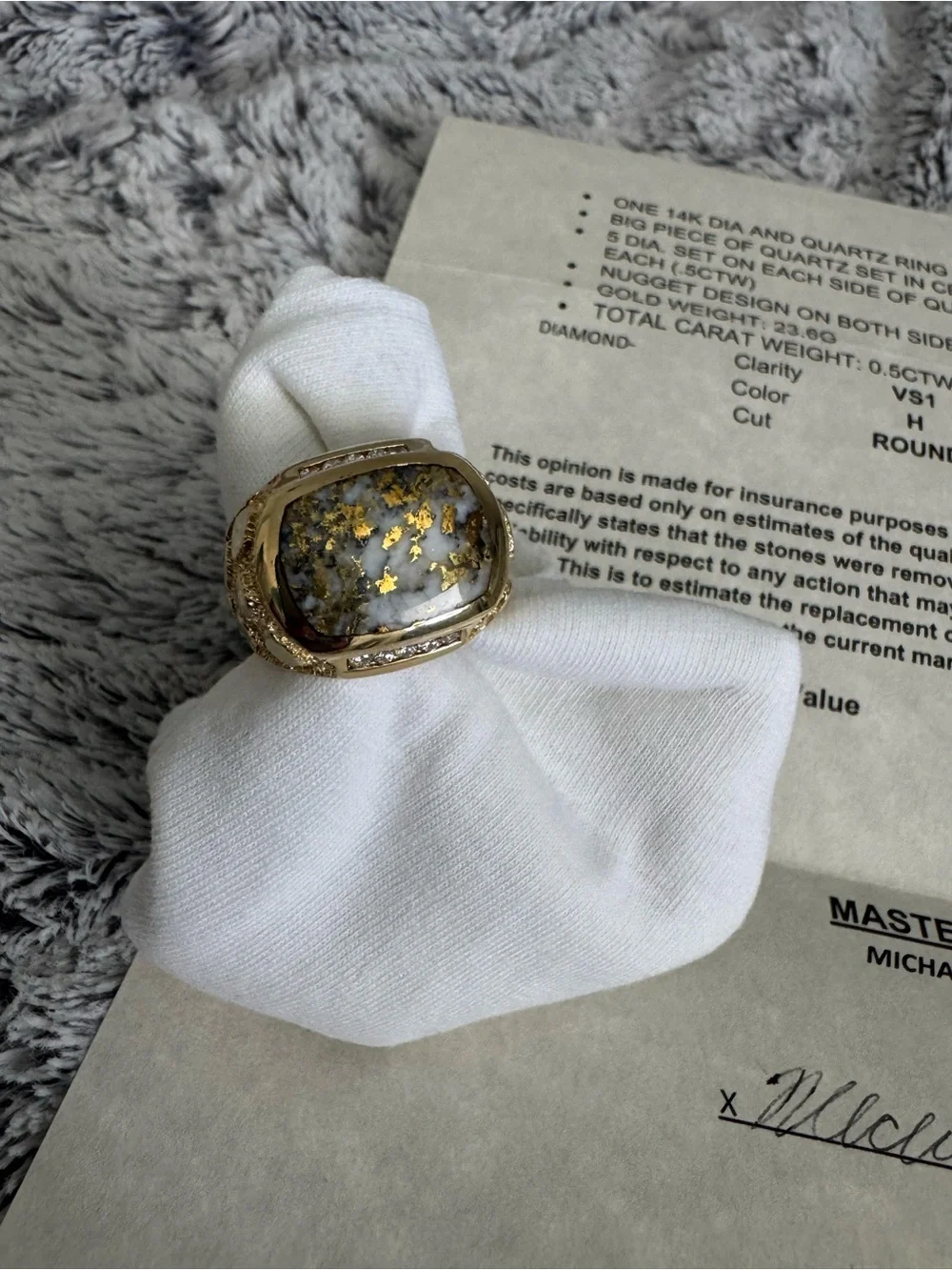 14K Gold-In-Quartz Center Statement Ring - Elegant Men’s Jewelry